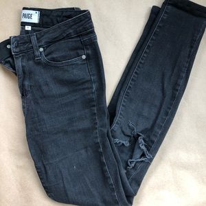 Paige black distressed Hoxton ultra skinny jeans